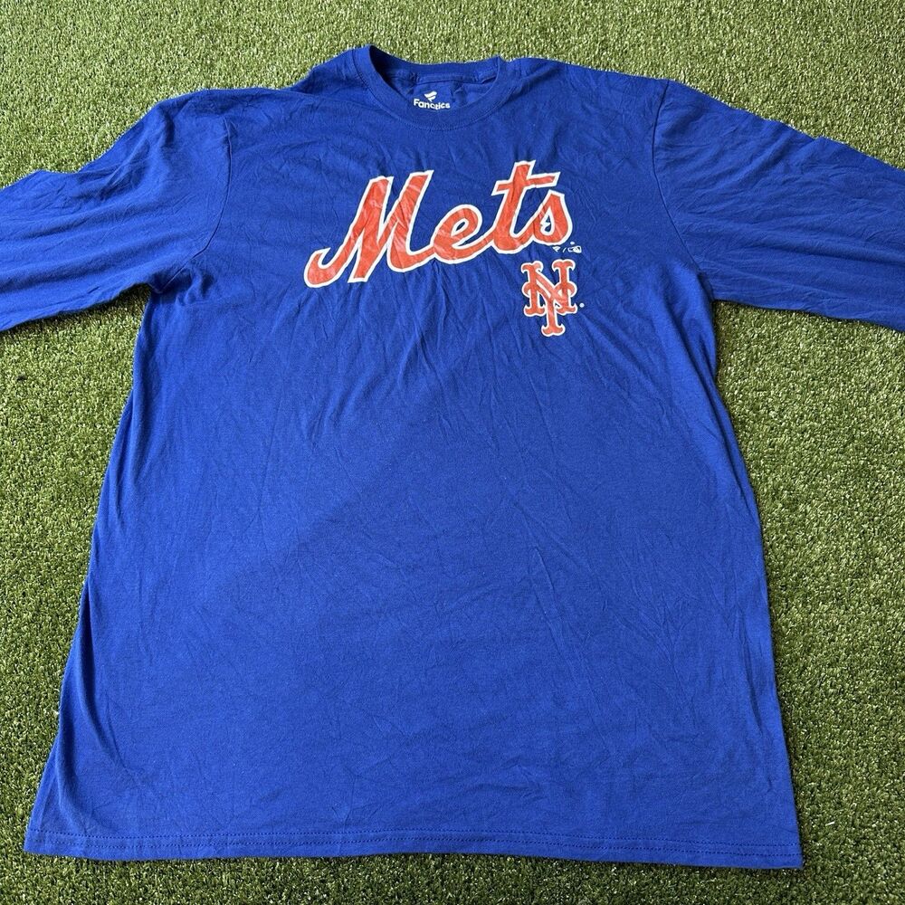 New York Mets Fanatics Men's Large T-Shirt Blue MLB Baseball Logo Tee NWOT